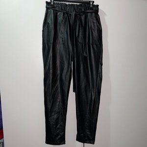 Shinesda Black Pleather Elastic Waist Pants with Pleather Belt Size Med